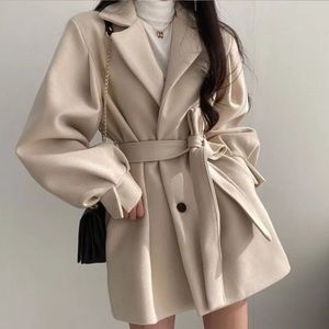 Cream Fleece Lined Button Coat